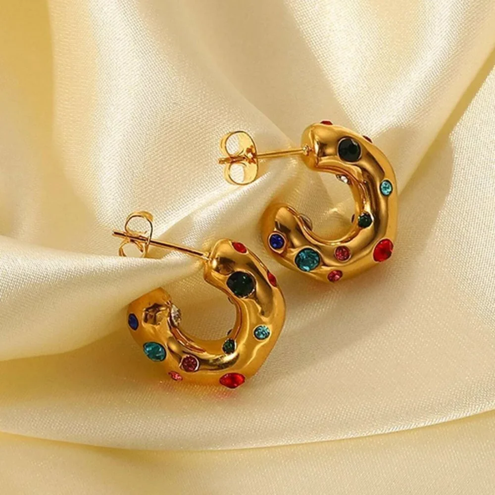 Cubic Zirconia Decor Cuff Hoop Earrings